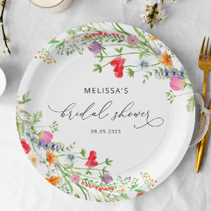 Elegantes Watercolor-Wildblumen-Brautparty Pappteller