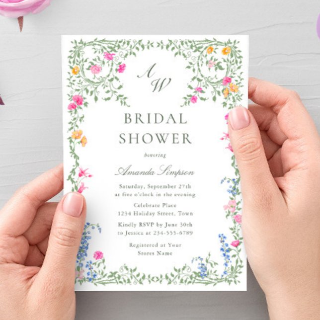 Elegantes Watercolor Wilde Blume Brautparty Einladung (Von Creator hochgeladen)
