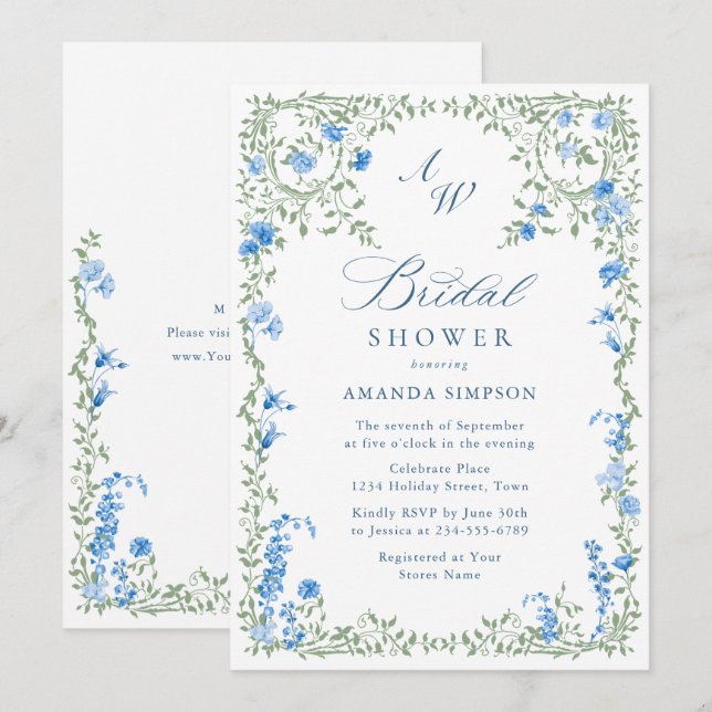 Elegantes Watercolor Wilde Blume Brautparty Einladung (Vorne/Hinten)