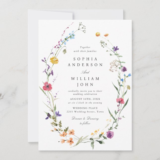 Elegantes Watercolor Wilde Blume Hochzeit Foto Einladung (Vorderseite)