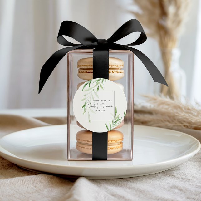 Elegantes Watercolor Willow Greenery Brautparty Runder Aufkleber (Von Creator hochgeladen)