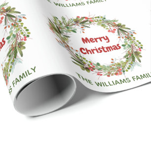Elegantes Watercolor Wreath Weihnachten Geschenkpapier
