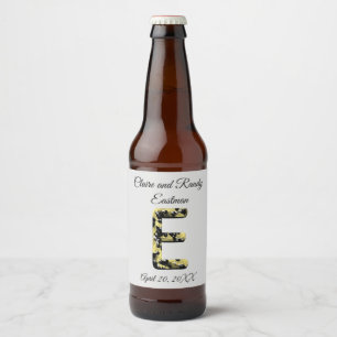 Elegantes Wedding Black and Gold Letter E Monogram Bierflaschenetikett