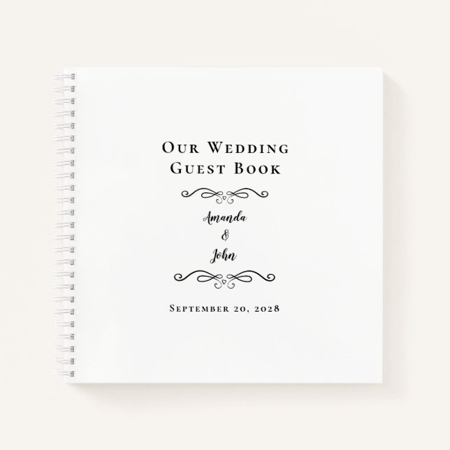 Elegantes Wedding Black & White Budget Gästebuch Notizbuch (Vorderseite)