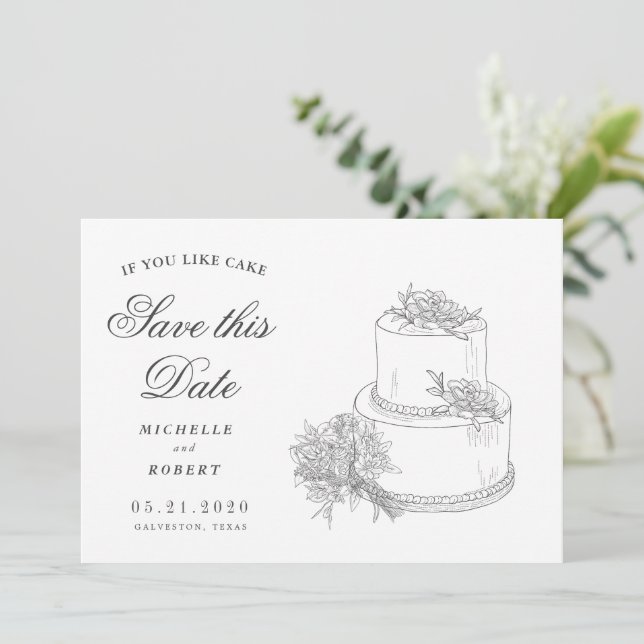 Elegantes Wedding Cake Foto Save the Date Einladung (Stehend Vorderseite)