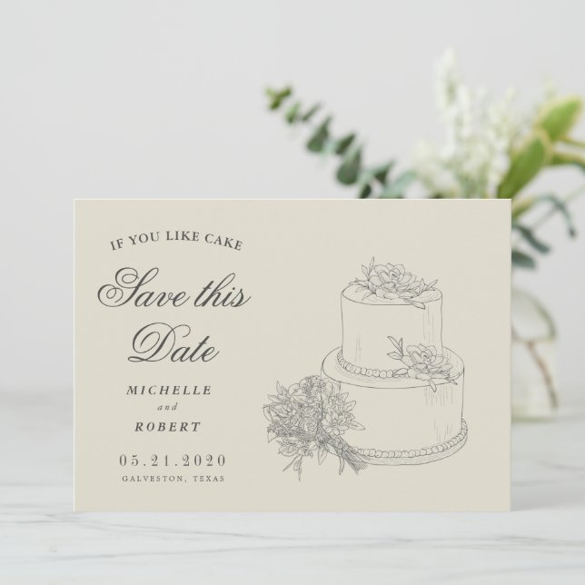 Elegantes Wedding Cake Foto Save the Date Einladung (Stehend Vorderseite)