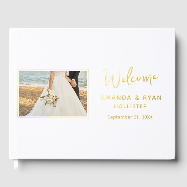 Elegantes Wedding Foto Gold Foil Willkommen Gästebuch (Vorderseite)