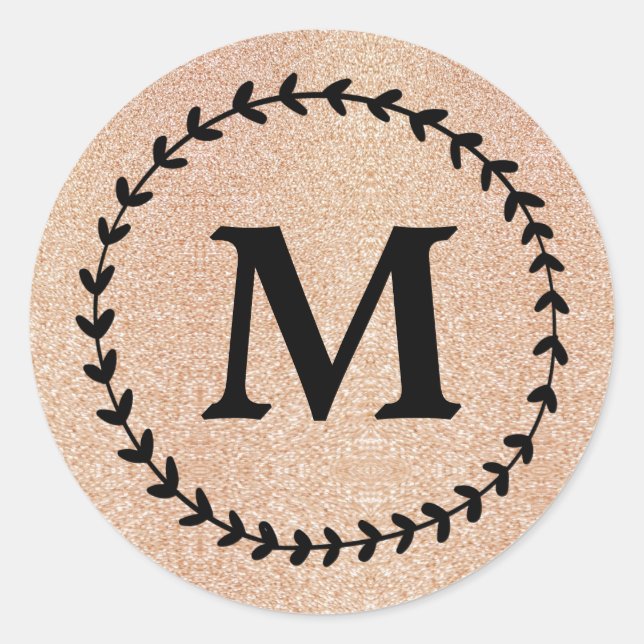 Elegantes Wedding Gold Glitzer Black Monogramm Runder Aufkleber (Vorderseite)