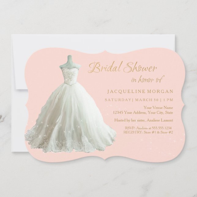 Elegantes Wedding Gown Brautparty Einladung (Vorderseite)