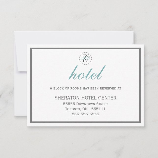 Elegantes WEDDING HOTEL CARD Monogramm mit Initial RSVP Karte (Vorderseite)