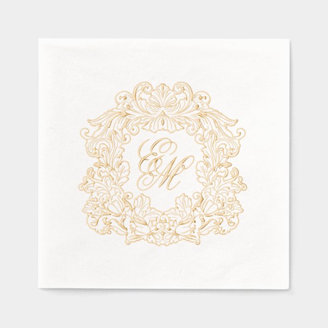 Elegantes Wedding Monogram Wappen Servietten Mit Folie (Vorderseite)