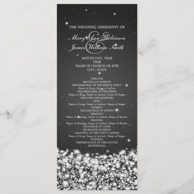Elegantes Wedding Program Star Sparkle Black Programm (Vorderseite)