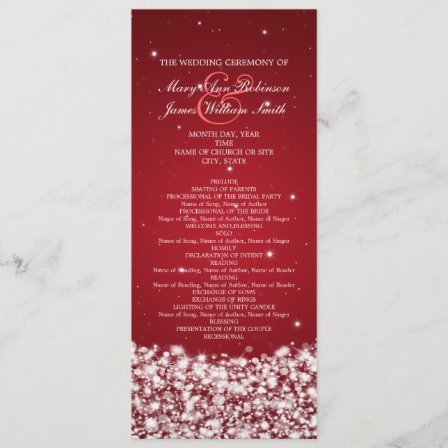 Elegantes Wedding Program Star Sparkle Rot Programm (Vorderseite)