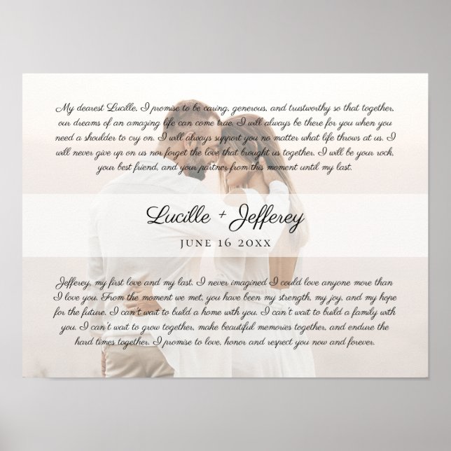 Elegantes Wedding Vow Kunstjubiläum Paare Foto Poster (Vorne)
