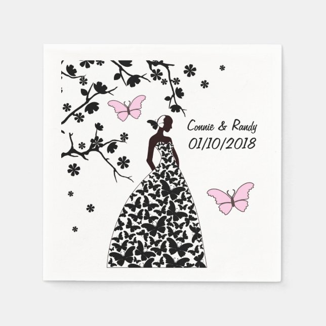 Elegantes Wedding White Paper Napkin Butterflies Serviette (Vorderseite)