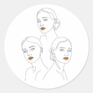 Elegantes weibliches Linienkunst-Trio, minimalisti Runder Aufkleber