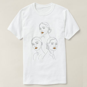 Elegantes weibliches Linienkunst-Trio, minimalisti T-Shirt