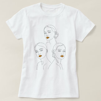 Elegantes weibliches Linienkunst-Trio, minimalisti T-Shirt
