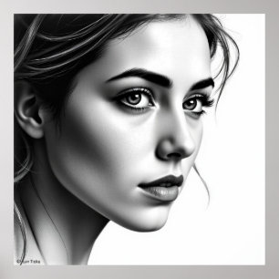 Elegantes weibliches Portrait - Holzkohle Schwarz Poster
