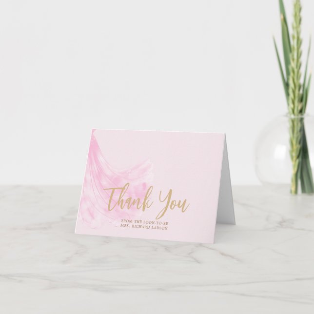 Elegantes, weich rosa Hochzeitskleid Brautparty Dankeskarte (Vorderseite)