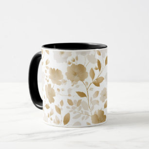 Elegantes weiches Gold-Blumen weißes Blumenmuster Tasse