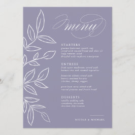 Elegantes, weiches Violet Minimalistische Blätter Menükarte