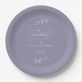 Elegantes, weiches Violet Minimalistische Blätter Pappteller
