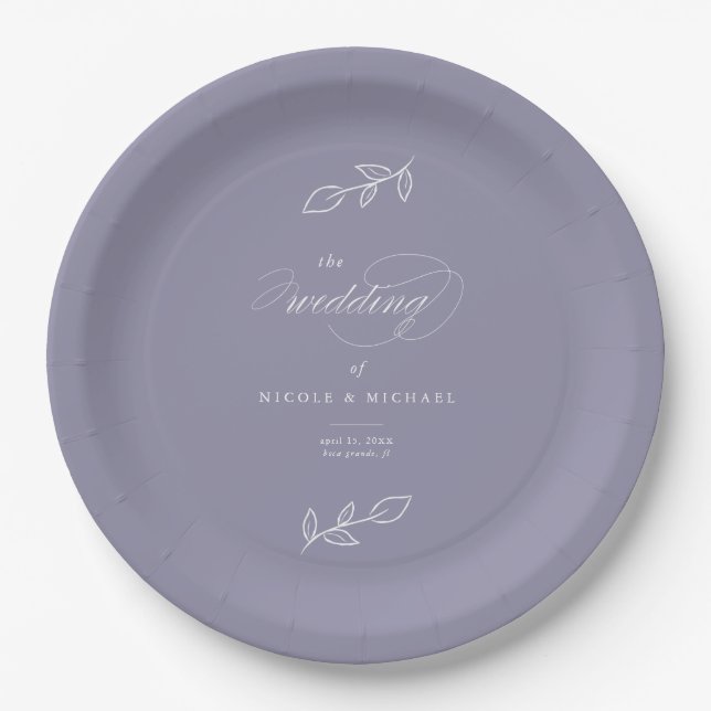 Elegantes, weiches Violet Minimalistische Blätter  Pappteller (Vorderseite)