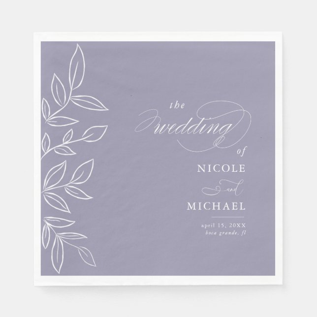 Elegantes, weiches Violet Minimalistische Blätter  Serviette (Vorderseite)