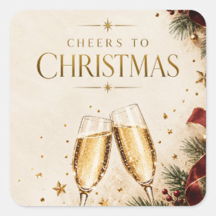 Elegantes Weihnachten, Champagner-Tost Luxuriöse F Quadratischer Aufkleber