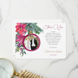 Elegantes Weihnachten Poinsettia Florales Hochzeit Dankeskarte