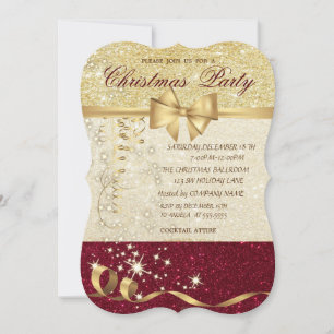 Elegantes Weihnachten, Red Gold Glitzer Corporate  Einladung
