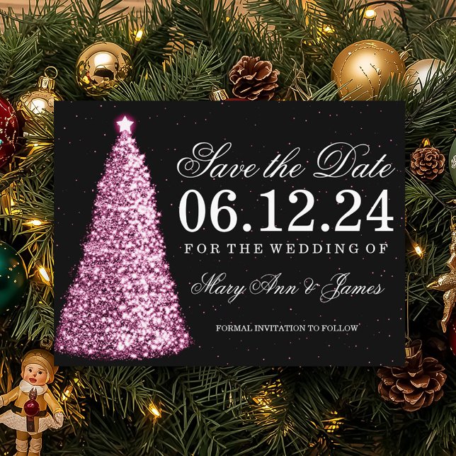 Elegantes Weihnachten Save the Date Rosa Ankündigungspostkarte (Von Creator hochgeladen)