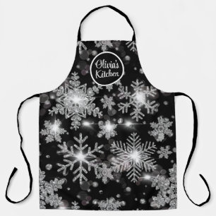 Elegantes Weihnachten Schwarz Weiß Silber Schneefl Schürze