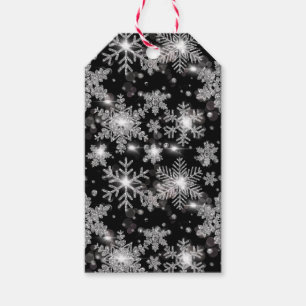 Elegantes Weihnachten schwarz weiß silberne Schnee Geschenkanhänger