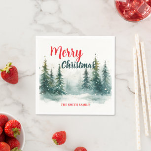 Elegantes Weihnachten Xmas Winter Kiefernwald Hol Serviette