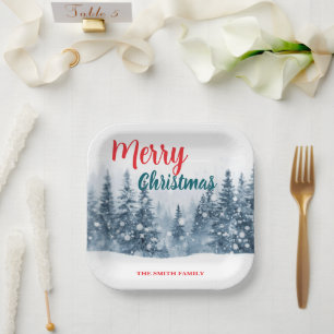 Elegantes Weihnachten Xmas Winter Tannenwald Hol Pappteller