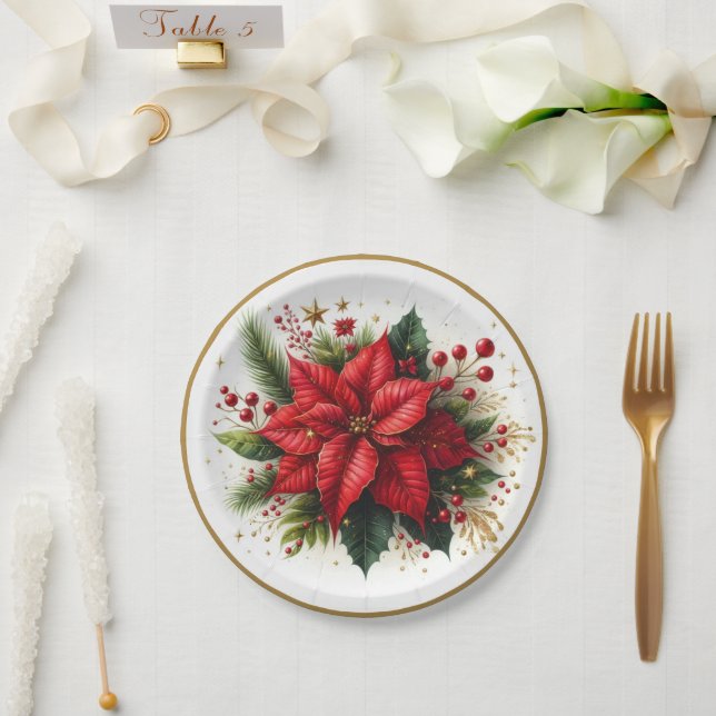 Elegantes weihnachtliches Poinsettia Blumenpapier Pappteller (Hochzeit)