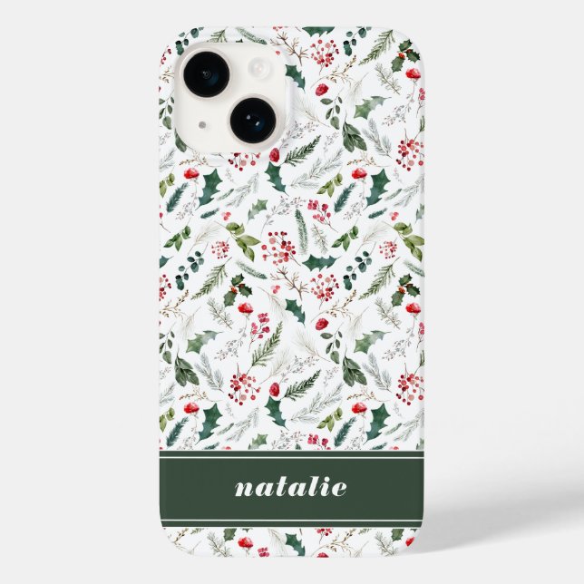 Elegantes Weihnachts-Botanisches Muster Case-Mate iPhone 14 Hülle (Rückseite)