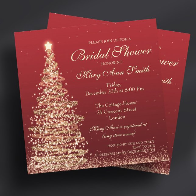 Elegantes Weihnachts-Brautparty Red Gold Einladung (Elegant Christmas Bridal Shower Red Gold Invitation)
