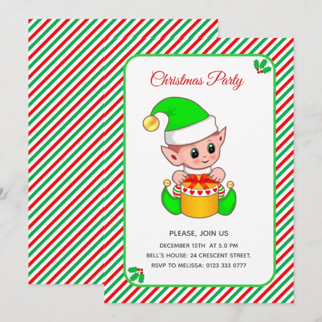 Elegantes Weihnachts-Elf-Party Einladung (Vorne/Hinten)