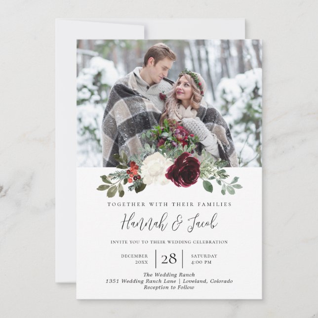 Elegantes Weihnachts-Foto Hochzeit Einladung (Vorderseite)