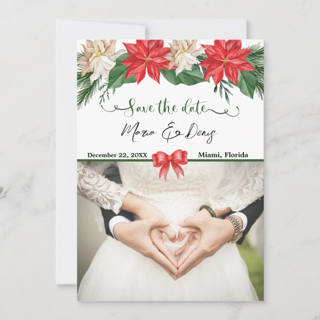 Elegantes Weihnachts-Foto Hochzeit Speichern Sie d Einladung (Vorderseite)