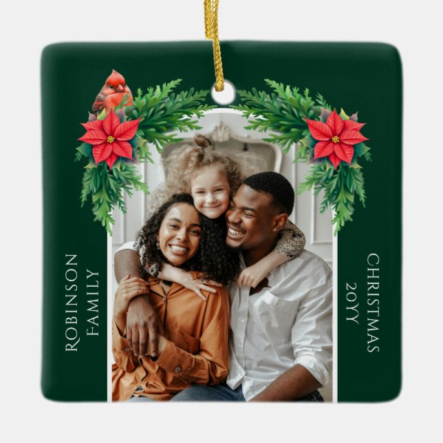 Elegantes Weihnachts-Foto Keramikornament (Vorderseite)