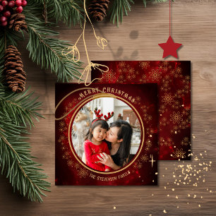 Elegantes Weihnachts-Foto Red Gold Stars Feiertagskarte