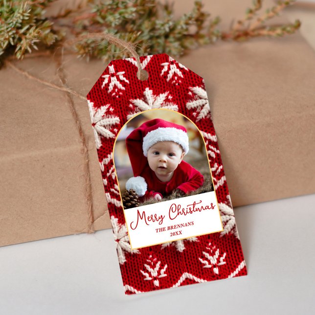 Elegantes Weihnachts-Foto Winterskript Geschenkanhänger (Elegant Christmas Family Photo Winter Script Gift Tags)