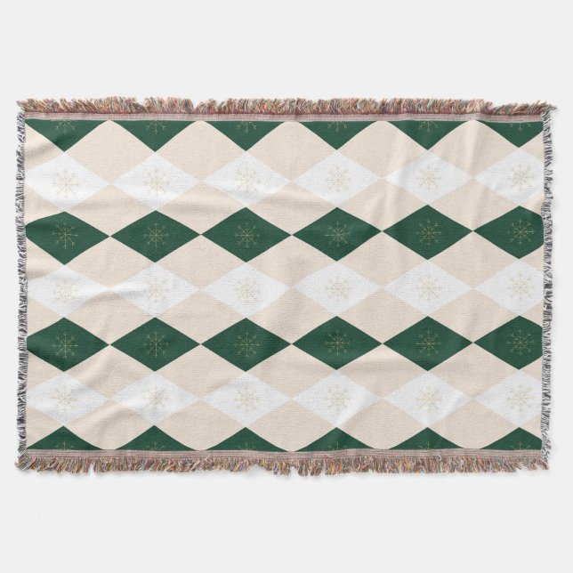 Elegantes Weihnachts-Harlequin-Muster mit Schneefl Decke (Vorderseite)