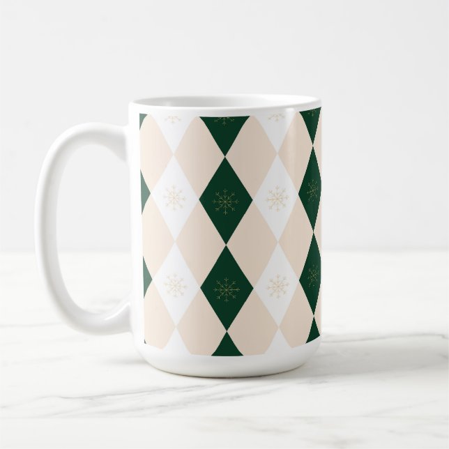 Elegantes Weihnachts-Harlequin-Muster mit Schneefl Kaffeetasse (Links)
