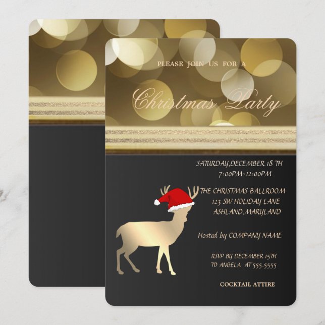 Elegantes Weihnachts-Hirsch-Sant-Hat, Weihnachts-P Einladung (Vorne/Hinten)