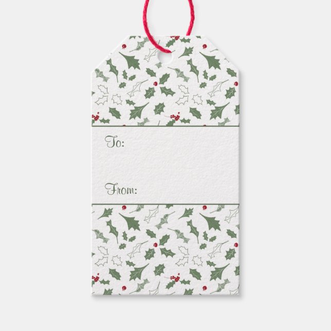 Elegantes Weihnachts-Holly-Adressetikett Geschenkanhänger (Vorderseite)
